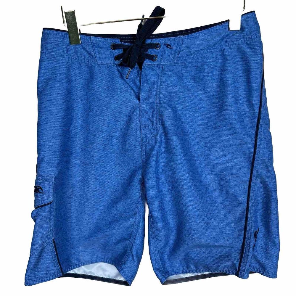 Zagiri‎ RipCurl Men's Swim Trunk Shorts 32 Blue Cotton Swimwear Pockets Lace Up